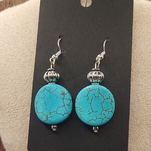 Turquoise Howlite and Silver Dangle Earrings